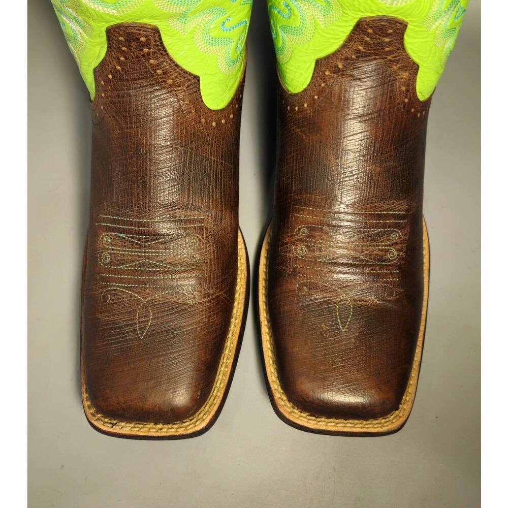 Ariat Quickdraw Western Boot Women 9 Brown Neon Lime Cowgirl Square Toe 10016311 - Picture 7 of 8